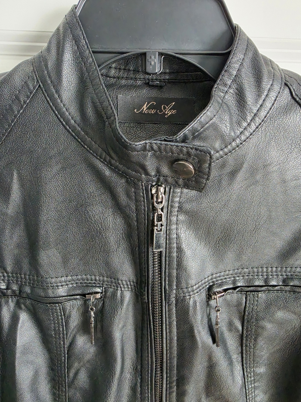 purchased in italy Black Faux Leather Moto Jacket new w/out tags - Picture 2 of 4